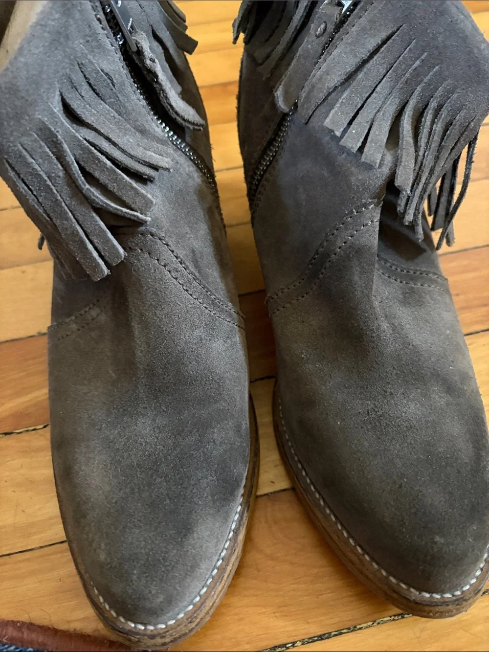 All Saints Brown Suede Fringe Ankle Boots